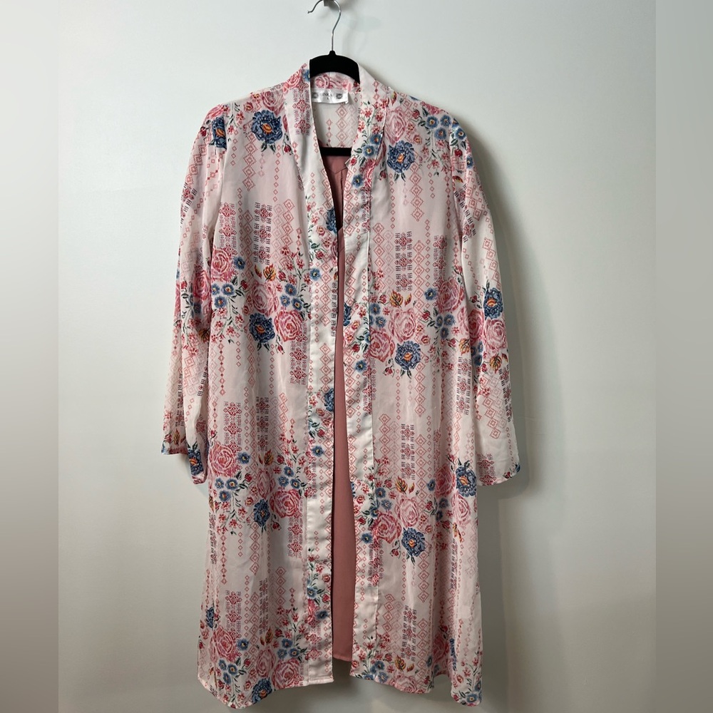 Target A New Day Dusty Rose V-Neck Shift Dress SZ M with INKA rose sheer kimono